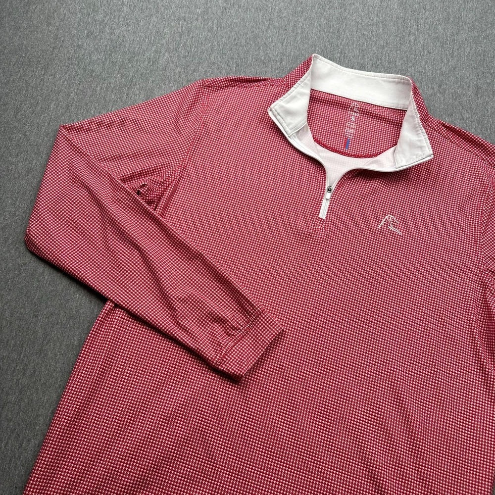 Rhoback Long Sleeve Performance 1/4 Zip Pullover Mens Small Red Houndstooth